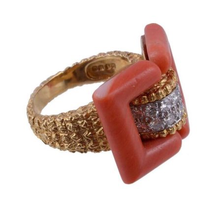 Kutchinsky Coral and Diamonds Ring